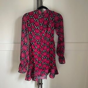 Floral chiffon backless mini dress with Flowy long sleeves